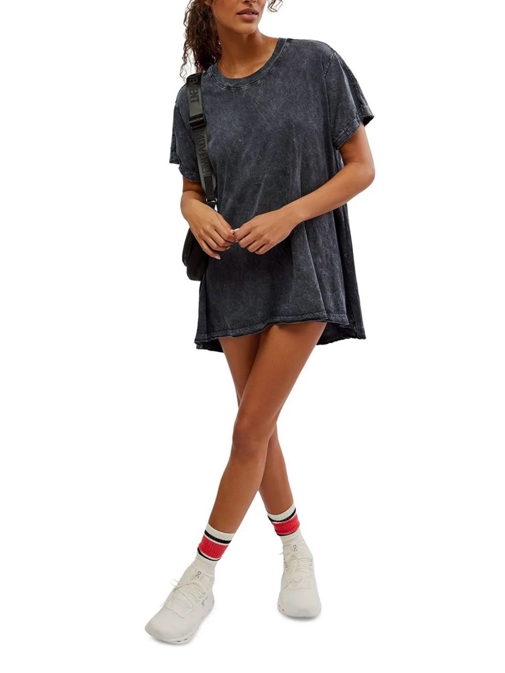Free People Washed Black Oversized T-Shirt Dress
